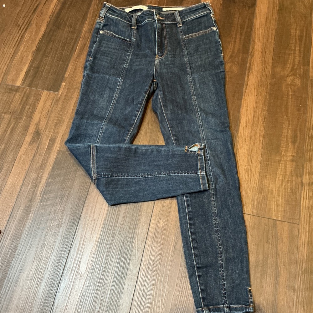 Pilcro Anthropologie High Rise Denim Legging Blue Seam Detail Size 29 Split Hem